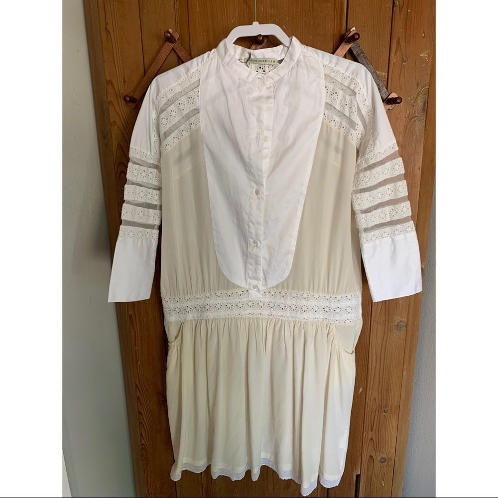 Queene and Belle Salome beige silk eyelet prairie dress